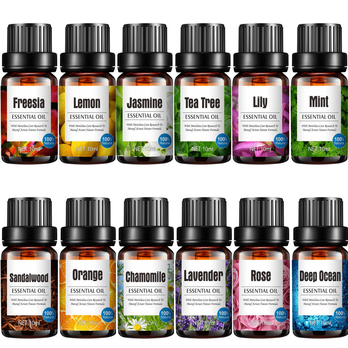 Coffret d’huiles essentielles Lavande, citron, menthe, camomille, mer profonde et rose, parfait pour diffuseurs et humidificateurs, aromathérapie relaxante.