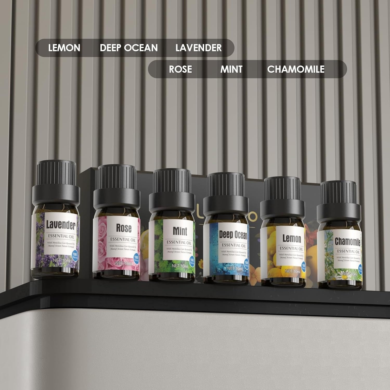 Coffret d’huiles essentielles Lavande, citron, menthe, camomille, mer profonde et rose, parfait pour diffuseurs et humidificateurs, aromathérapie relaxante.