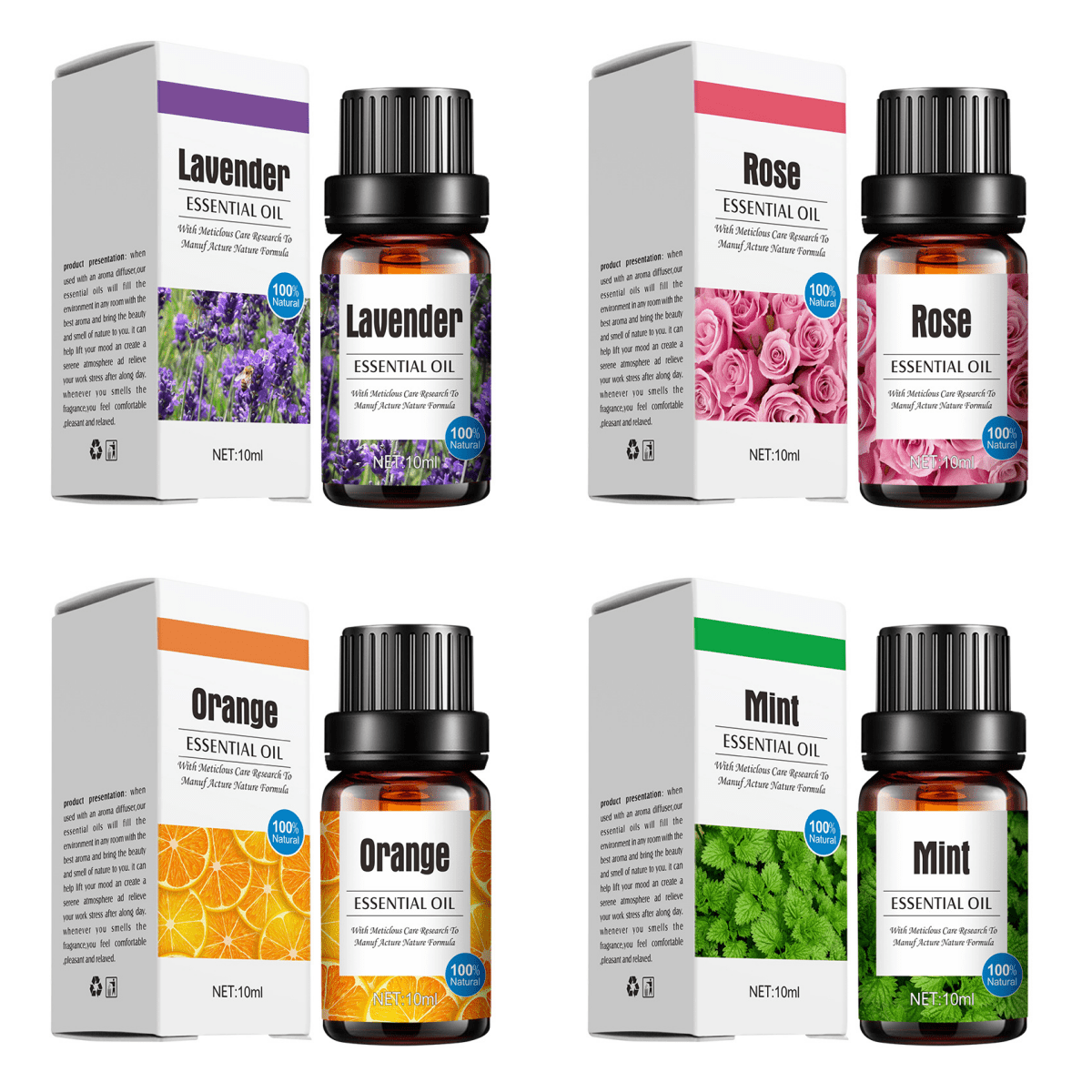 Coffret d’huiles essentielles Lavande, citron, menthe, camomille, mer profonde et rose, parfait pour diffuseurs et humidificateurs, aromathérapie relaxante.