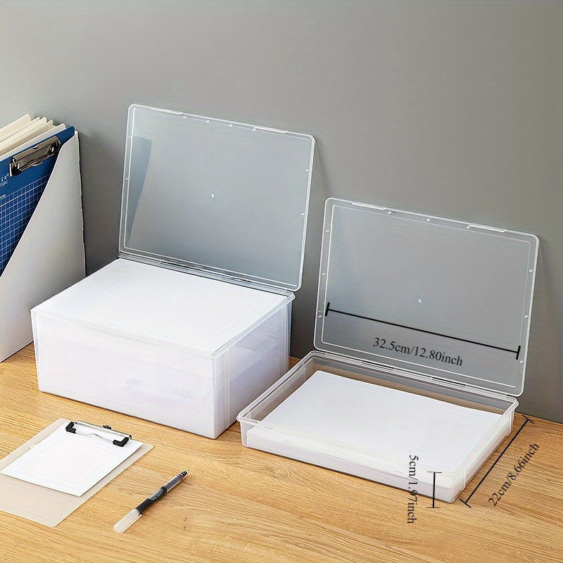A4 Clear Plastic File Storage Box with Dust-Proof Lid - Space-Saving Desk Organizer for Home, Office & School Supplies