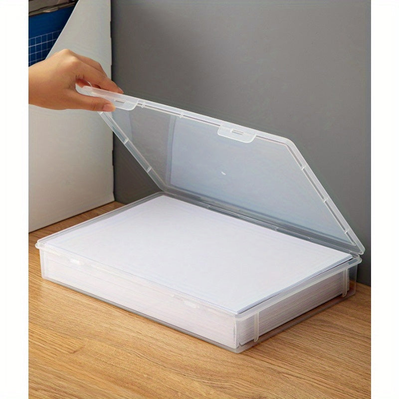 A4 Clear Plastic File Storage Box with Dust-Proof Lid - Space-Saving Desk Organizer for Home, Office & School Supplies
