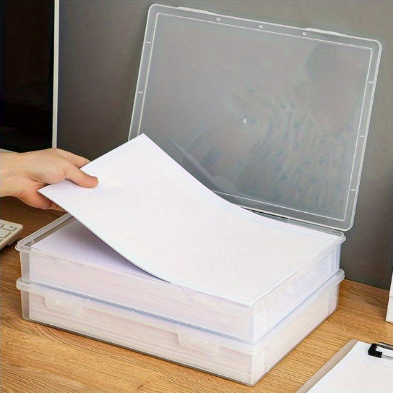 A4 Clear Plastic File Storage Box with Dust-Proof Lid - Space-Saving Desk Organizer for Home, Office & School Supplies