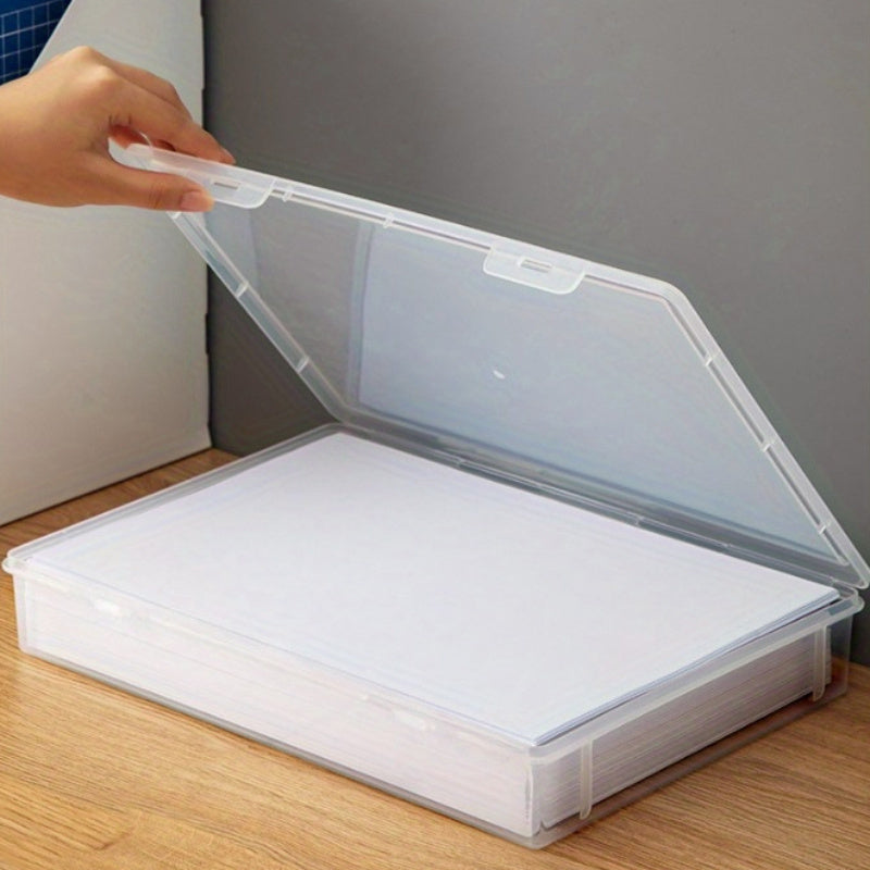 A4 Clear Plastic File Storage Box with Dust-Proof Lid - Space-Saving Desk Organizer for Home, Office & School Supplies
