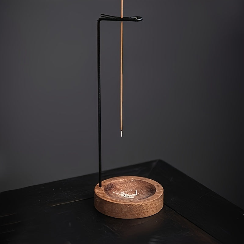Brûleur d’encens en bois style zen Avec récupérateur de cendres, métal durable, parfait pour méditation, relaxation et décoration intérieure apaisante.