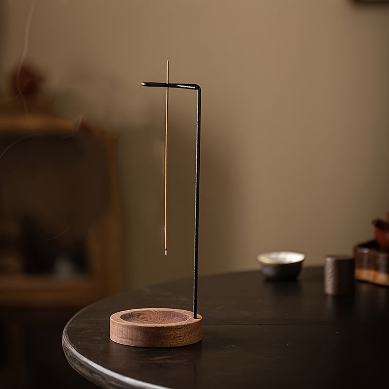 Brûleur d’encens en bois style zen Avec récupérateur de cendres, métal durable, parfait pour méditation, relaxation et décoration intérieure apaisante.