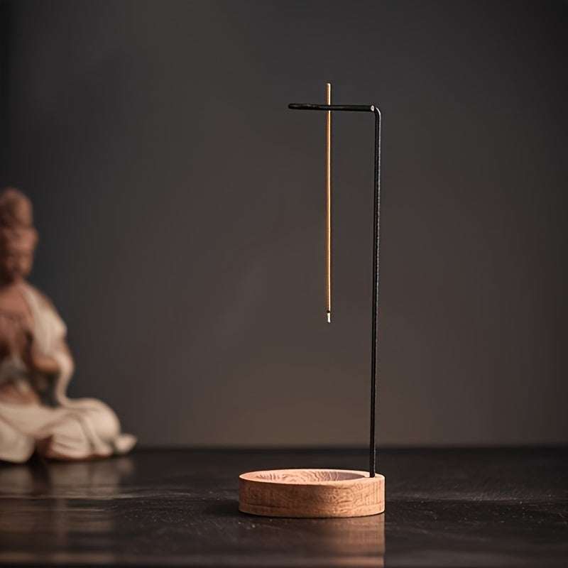 Brûleur d’encens en bois style zen Avec récupérateur de cendres, métal durable, parfait pour méditation, relaxation et décoration intérieure apaisante.