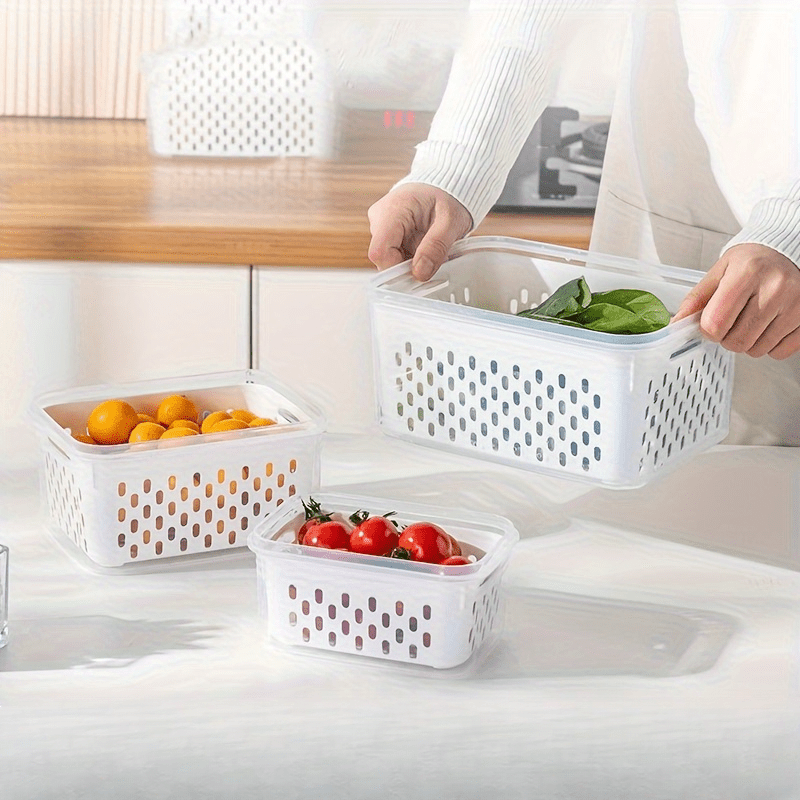 Premium Leak-Proof 4pcs/Set - Food Storage Containers, 2-Layer Airtight Design - Reusable &amp; Stackable Kitchen Organizers for Easy Meal Prep - Perfect for Fruits, Vegetables, Meat &amp; Grains