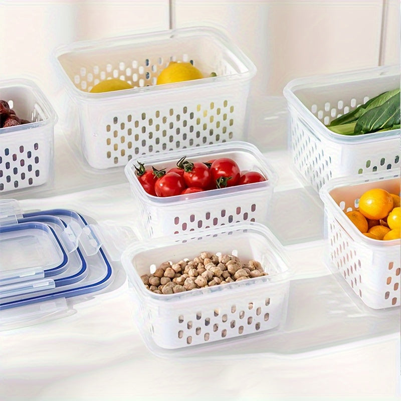 Premium Leak-Proof 4pcs/Set - Food Storage Containers, 2-Layer Airtight Design - Reusable &amp; Stackable Kitchen Organizers for Easy Meal Prep - Perfect for Fruits, Vegetables, Meat &amp; Grains
