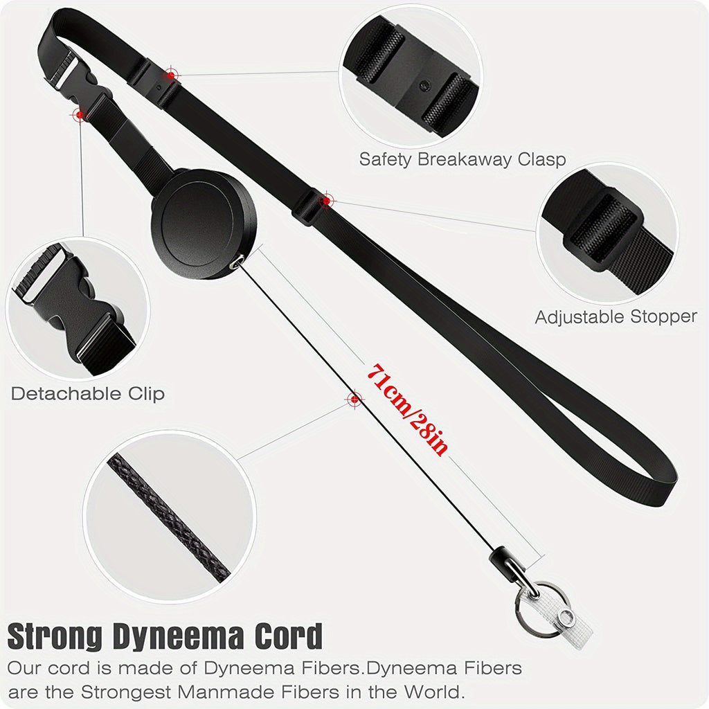 Lot de 2 porte-badges rétractables, lanière ajustable, 2 porte-stylos, clip mousqueton, idéal bureau, cartes et clés sécurisées.