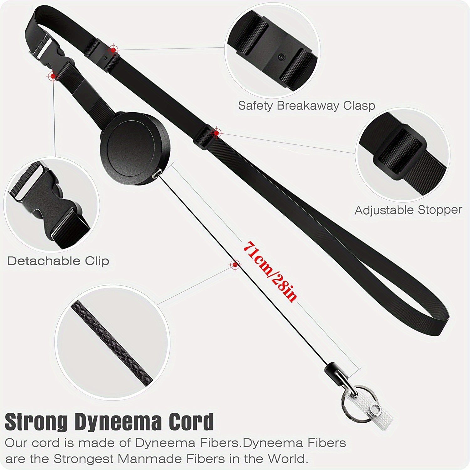 Lot de 2 porte-badges rétractables, lanière ajustable, 2 porte-stylos, clip mousqueton, idéal bureau, cartes et clés sécurisées.