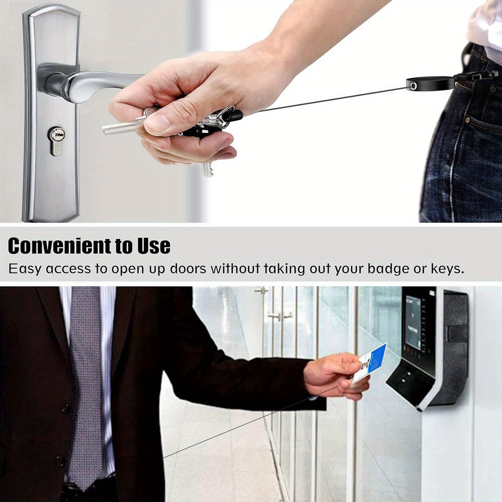 Lot de 2 porte-badges rétractables, lanière ajustable, 2 porte-stylos, clip mousqueton, idéal bureau, cartes et clés sécurisées.