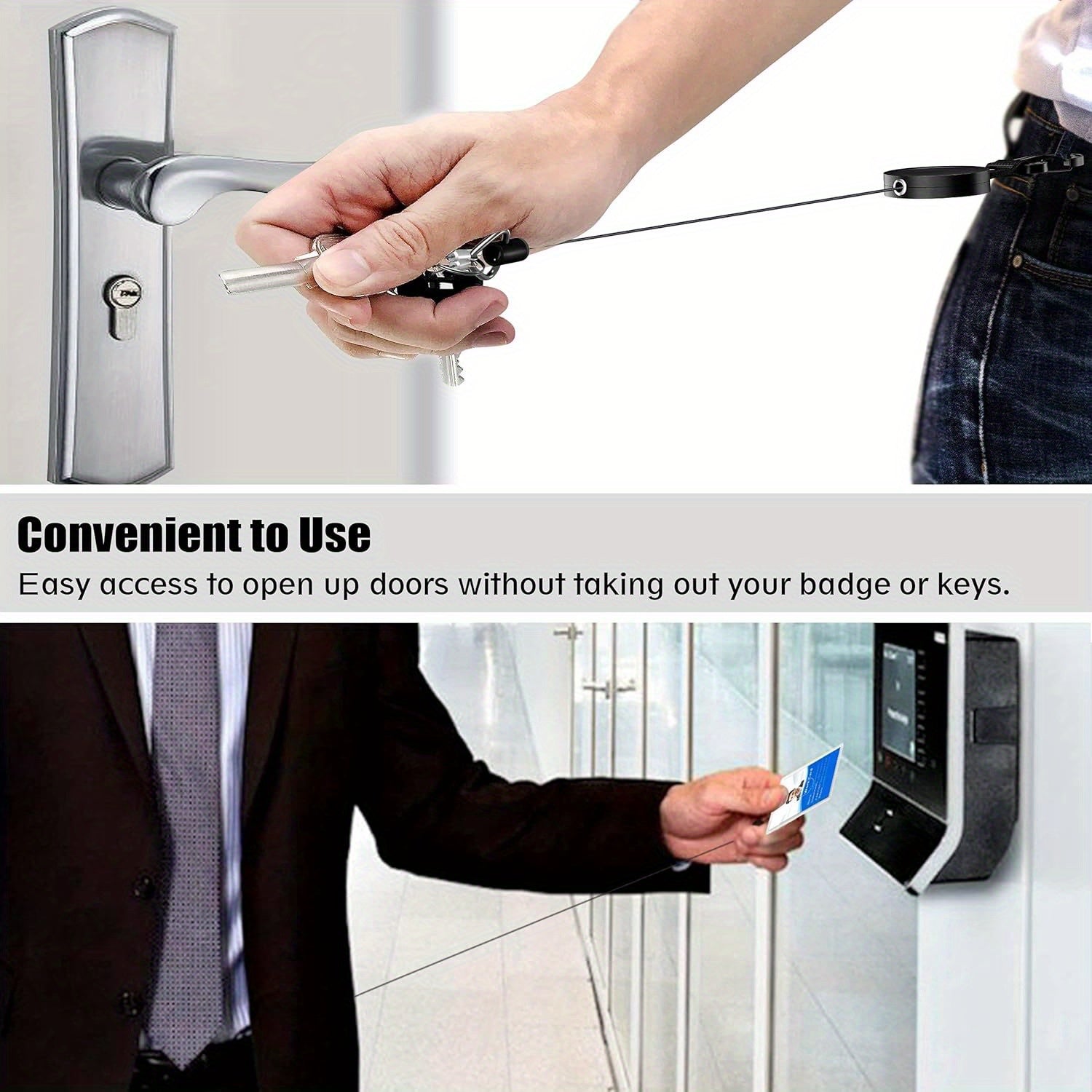 Lot de 2 porte-badges rétractables, lanière ajustable, 2 porte-stylos, clip mousqueton, idéal bureau, cartes et clés sécurisées.