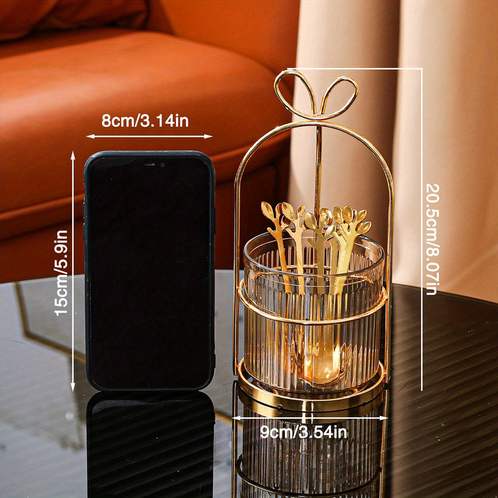 Stainless Steel Coffee Spoon Set with Storage Jar and Iron Holder - 6 Spoons, Kitchen Organizer for Home &amp; Restaurant Use