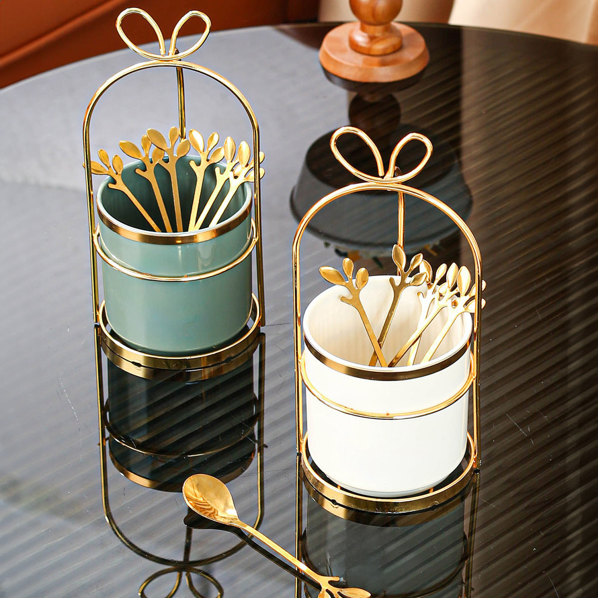 Stainless Steel Coffee Spoon Set with Storage Jar and Iron Holder - 6 Spoons, Kitchen Organizer for Home &amp; Restaurant Use