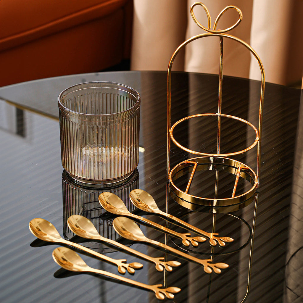 Stainless Steel Coffee Spoon Set with Storage Jar and Iron Holder - 6 Spoons, Kitchen Organizer for Home &amp; Restaurant Use