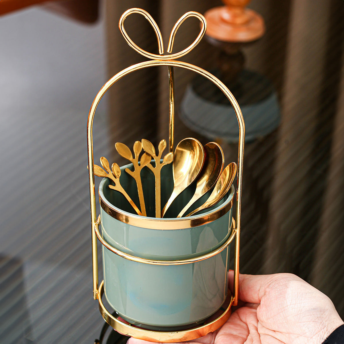 Stainless Steel Coffee Spoon Set with Storage Jar and Iron Holder - 6 Spoons, Kitchen Organizer for Home &amp; Restaurant Use