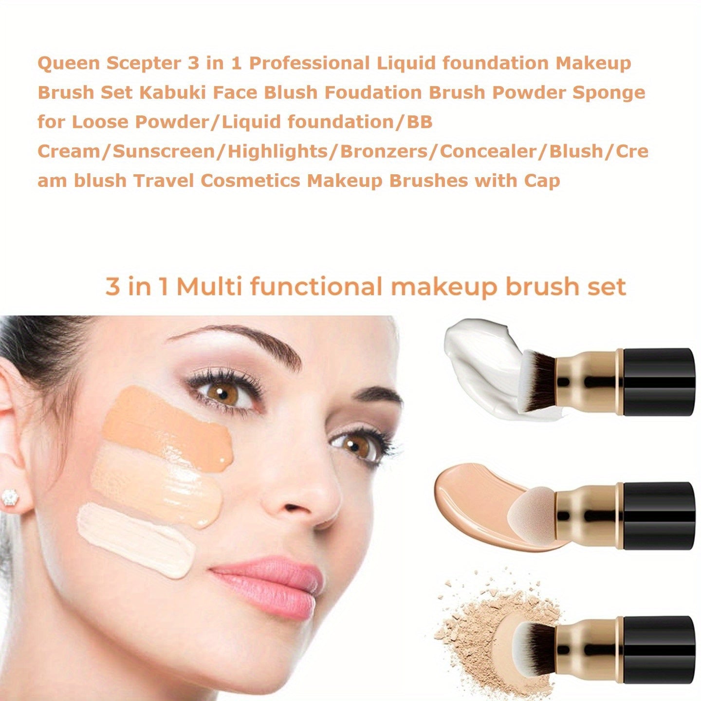 Set professionnel 3-en-1 de pinceaux maquillage, poils nylon, manches ABS, sans huile, adapté à tous types de peau, idéal voyage.