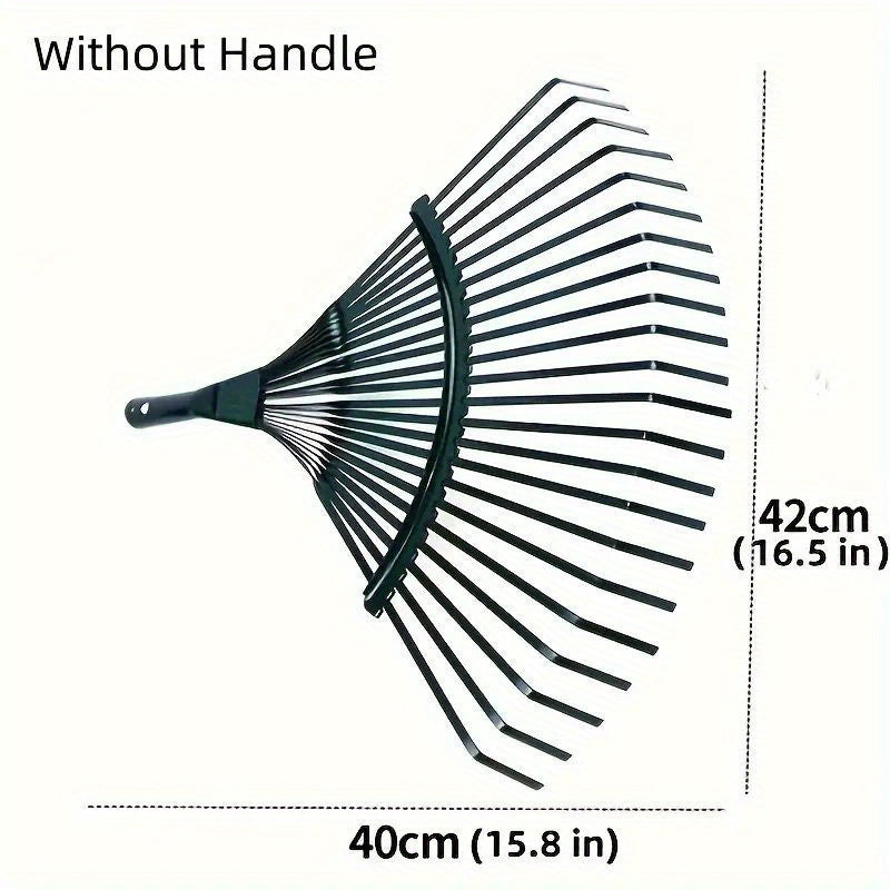 Râteau à feuilles en métal robuste, cadre en fil d’acier durable, poignée ergonomique, parfait pour entretenir pelouse, jardin et enlever feuilles et débris.
