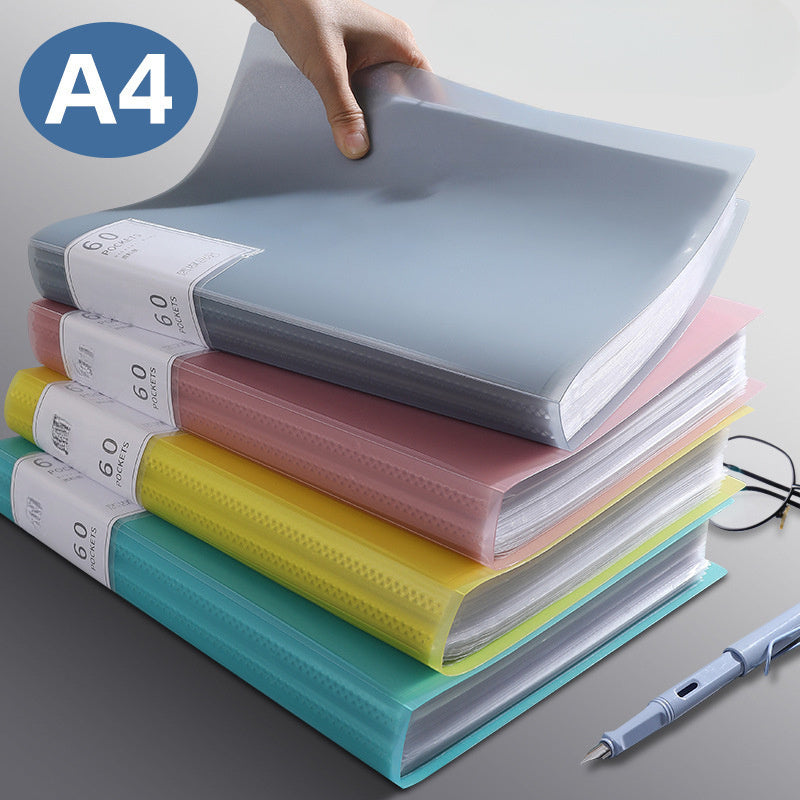 A Folder with 20/30/40/60/80/100 Inner Pages, an A4 Transparent Insert Folder for Organizing Materials, a Multi-Layer Large-Capacity Office Folder for A4 Student Exam Papers, Available in 6 Colors.