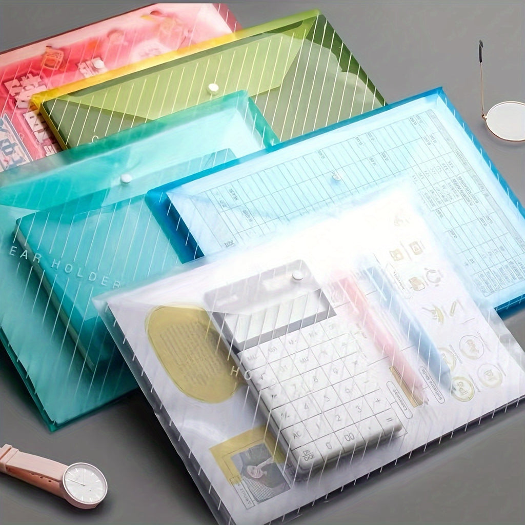 10pcs, Thickened Random Color File Bag A4 Transparent Waterproof Snap Button File Bag Large Capacity Office Data File Bag Student Test Paper Bag, Back-to-School Supplies, Kawaii Stationery, School Colors, Stationery