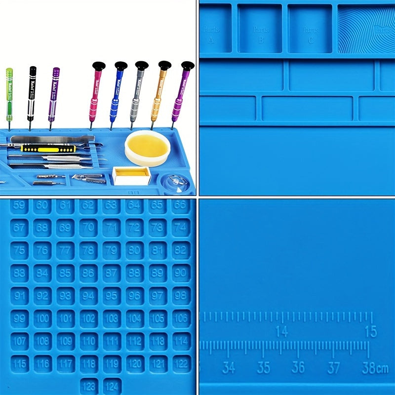 Tapis de soudure en silicone résistant à haute température, antidérapant et antistatique, avec zone magnétique, indispensable pour réparation téléphones et ordinateurs portables.