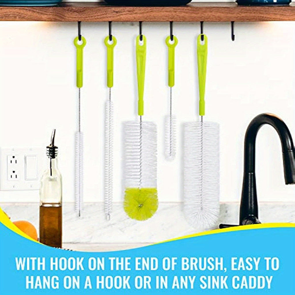 5pcs Bottle Cleaning Brush Set - Long Handle Bottle Cleaner for Washing Narrow Neck Beer Bottles, Durable Plastic Material, Ideal for Kitchen &amp; Outdoor Use, Kitchen Cleaning Essentials|Ergonomic Brush|Flexible Cleaning Tool,
