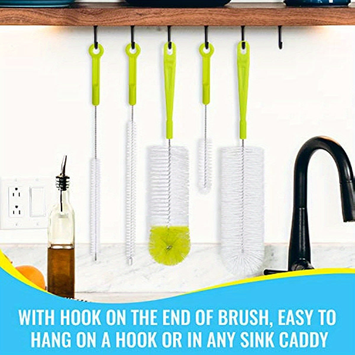 5pcs Bottle Cleaning Brush Set - Long Handle Bottle Cleaner for Washing Narrow Neck Beer Bottles, Durable Plastic Material, Ideal for Kitchen & Outdoor Use, Kitchen Cleaning Essentials|Ergonomic Brush|Flexible Cleaning Tool,