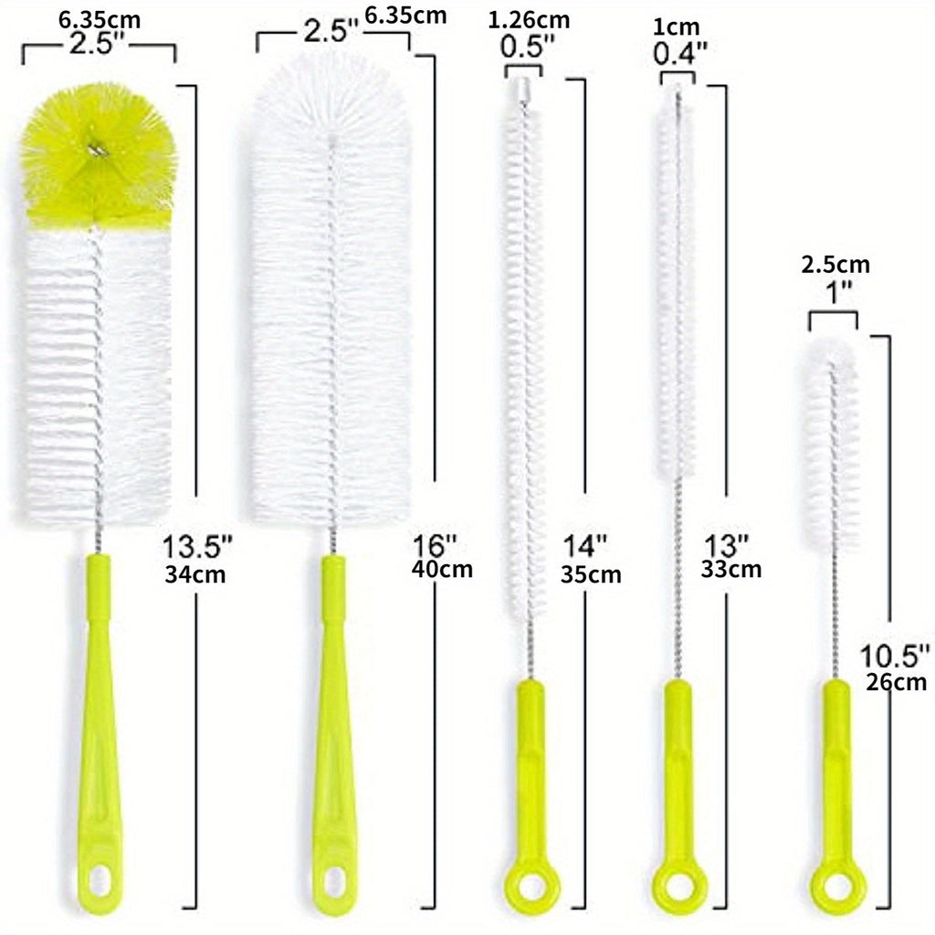 5pcs Bottle Cleaning Brush Set - Long Handle Bottle Cleaner for Washing Narrow Neck Beer Bottles, Durable Plastic Material, Ideal for Kitchen &amp; Outdoor Use, Kitchen Cleaning Essentials|Ergonomic Brush|Flexible Cleaning Tool,