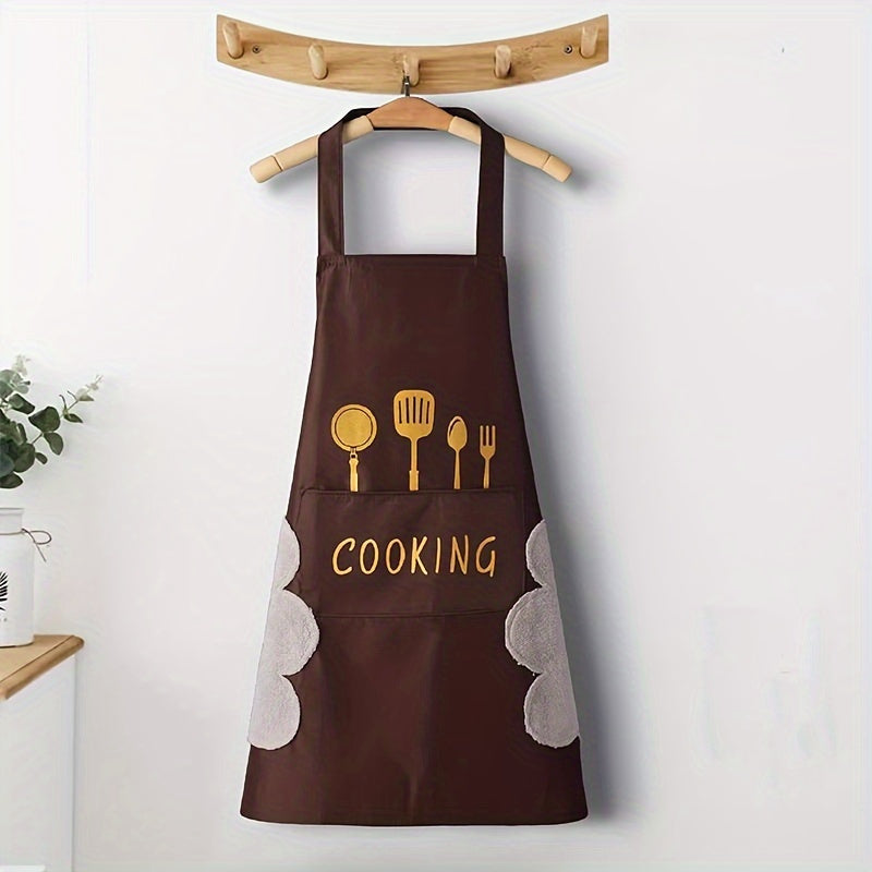 1pc, Polyester Apron, Simple Style Apron, Fashionable Home Kitchen Wear, Kitchen Supplies, Christmas, Halloween, Thanksgiving Gift, Easter Gift