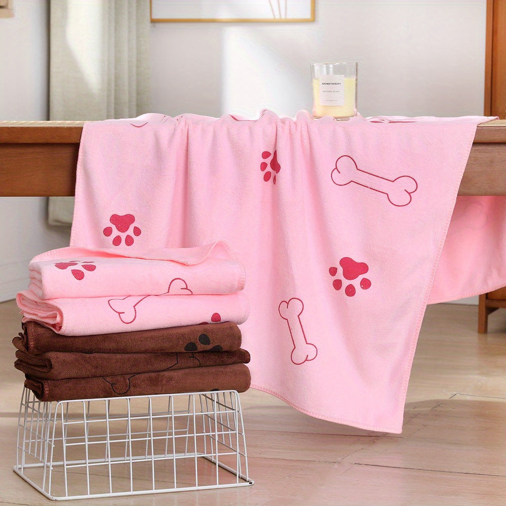 Microfiber Pet Towel for Dogs, Ultra-Absorbent &amp; Quick Drying, Bone &amp; Paw Print Pattern, Machine Washable - Ideal for All Breeds &amp; Sizes