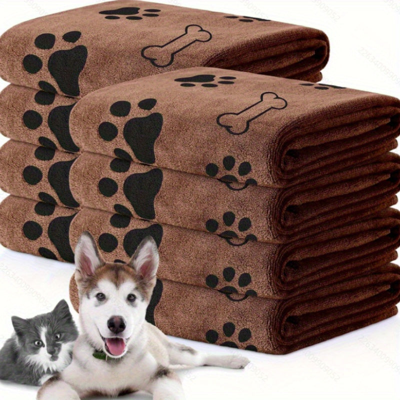 Microfiber Pet Towel for Dogs, Ultra-Absorbent &amp; Quick Drying, Bone &amp; Paw Print Pattern, Machine Washable - Ideal for All Breeds &amp; Sizes