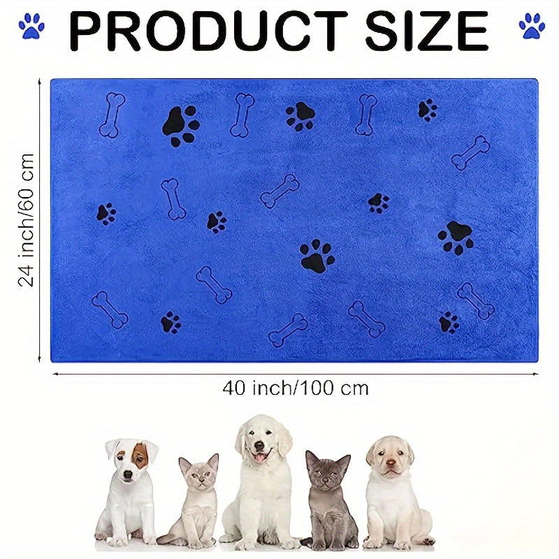 Microfiber Pet Towel for Dogs, Ultra-Absorbent &amp; Quick Drying, Bone &amp; Paw Print Pattern, Machine Washable - Ideal for All Breeds &amp; Sizes