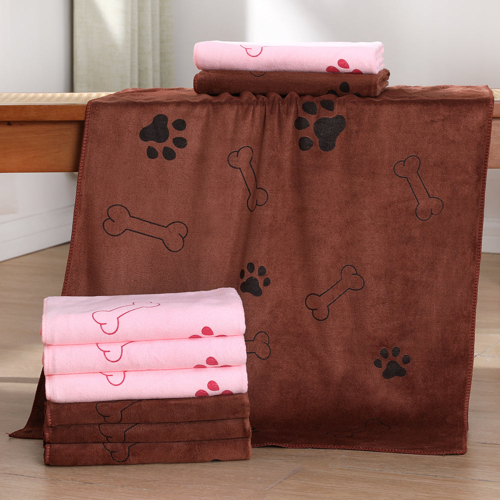 Microfiber Pet Towel for Dogs, Ultra-Absorbent &amp; Quick Drying, Bone &amp; Paw Print Pattern, Machine Washable - Ideal for All Breeds &amp; Sizes