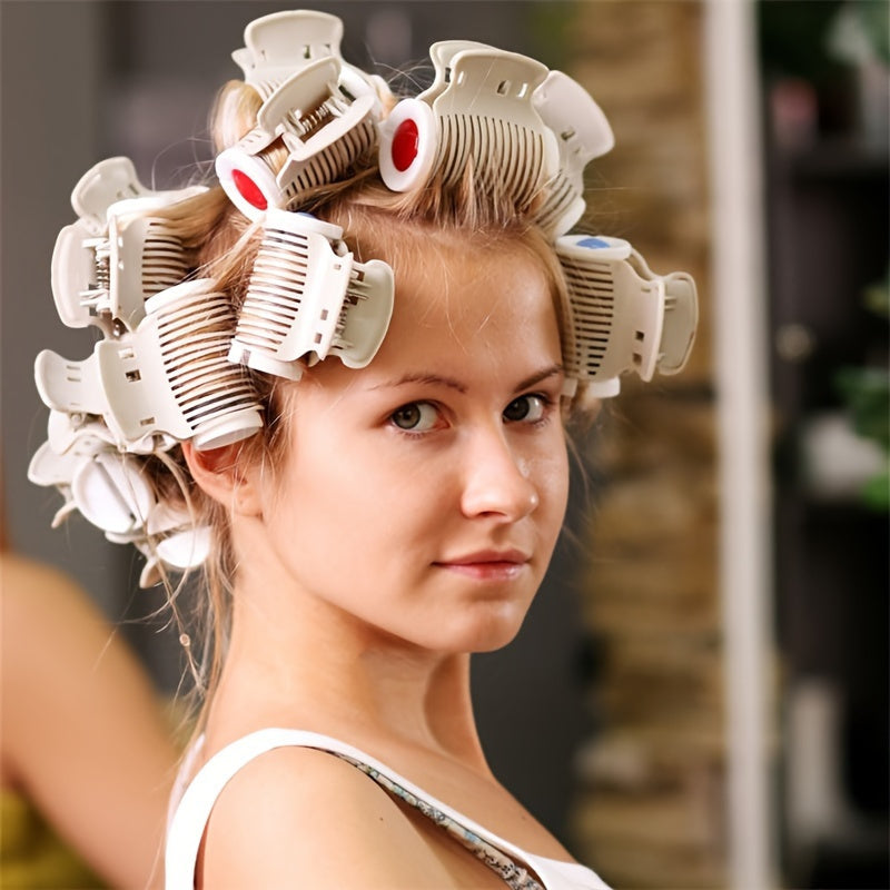 Lot de 12 bigoudis et pinces en plastique durable, adaptés cheveux mi-longs, outils coiffure manuels pour salon et usage personnel.