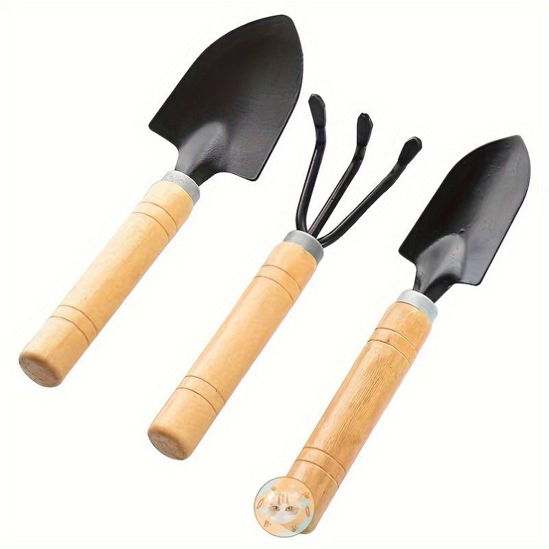 Ensemble de trois outils de plantation compacts, idéal pour fleurs et légumes, facilitant le rempotage, l’aération du sol et les soins quotidiens.