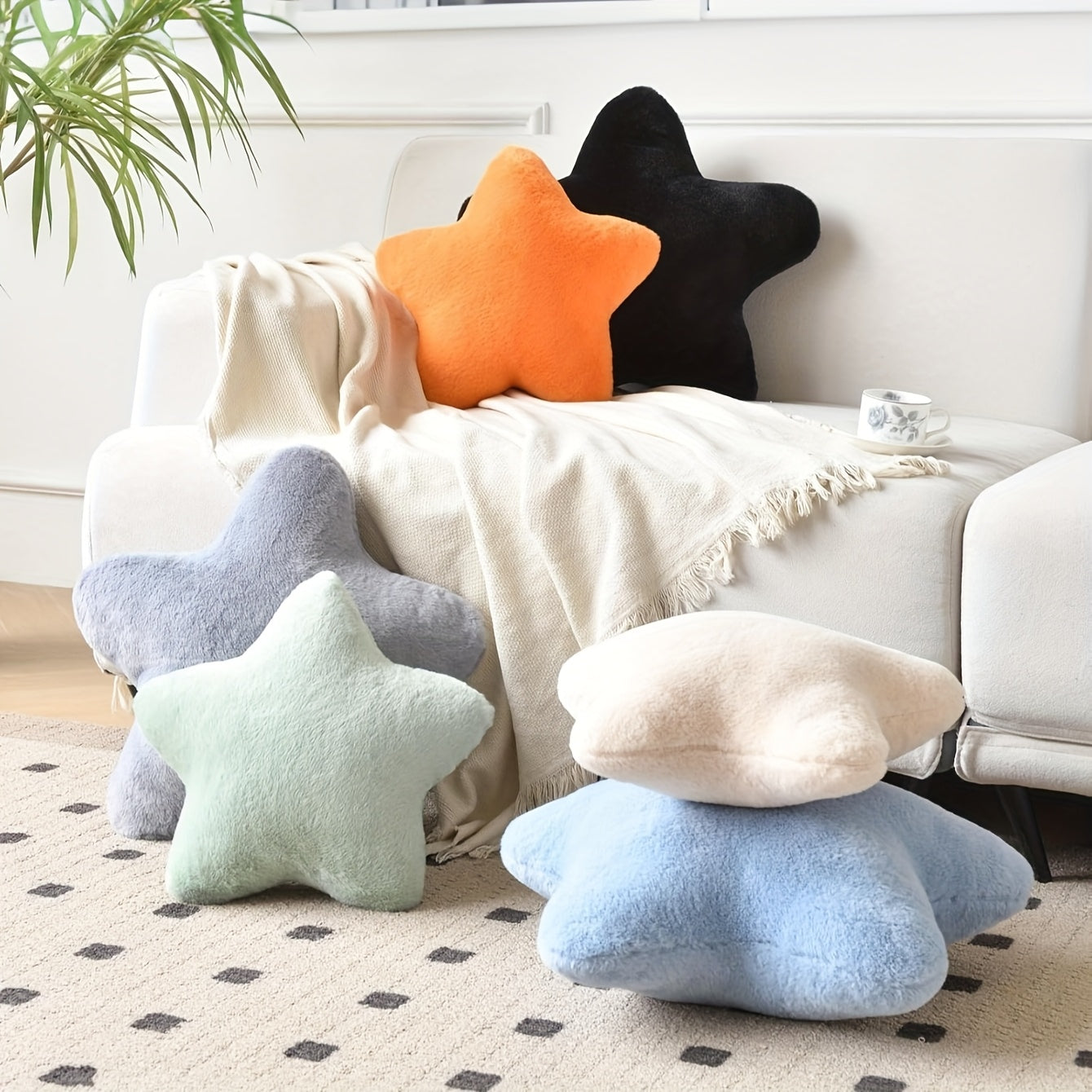 Star-Shaped Decorative Pillow - Soft Faux Rabbit Fur Cushion for Bed, Sofa &amp;amp; Camping, Contemporary Home Decor in Pastel Purple, Pink &amp;amp; Beige, Valentine&#39;s Gift for Lover &amp;amp; Daughter, Bedroom Decor | Contemporary Decor | Hand Wa