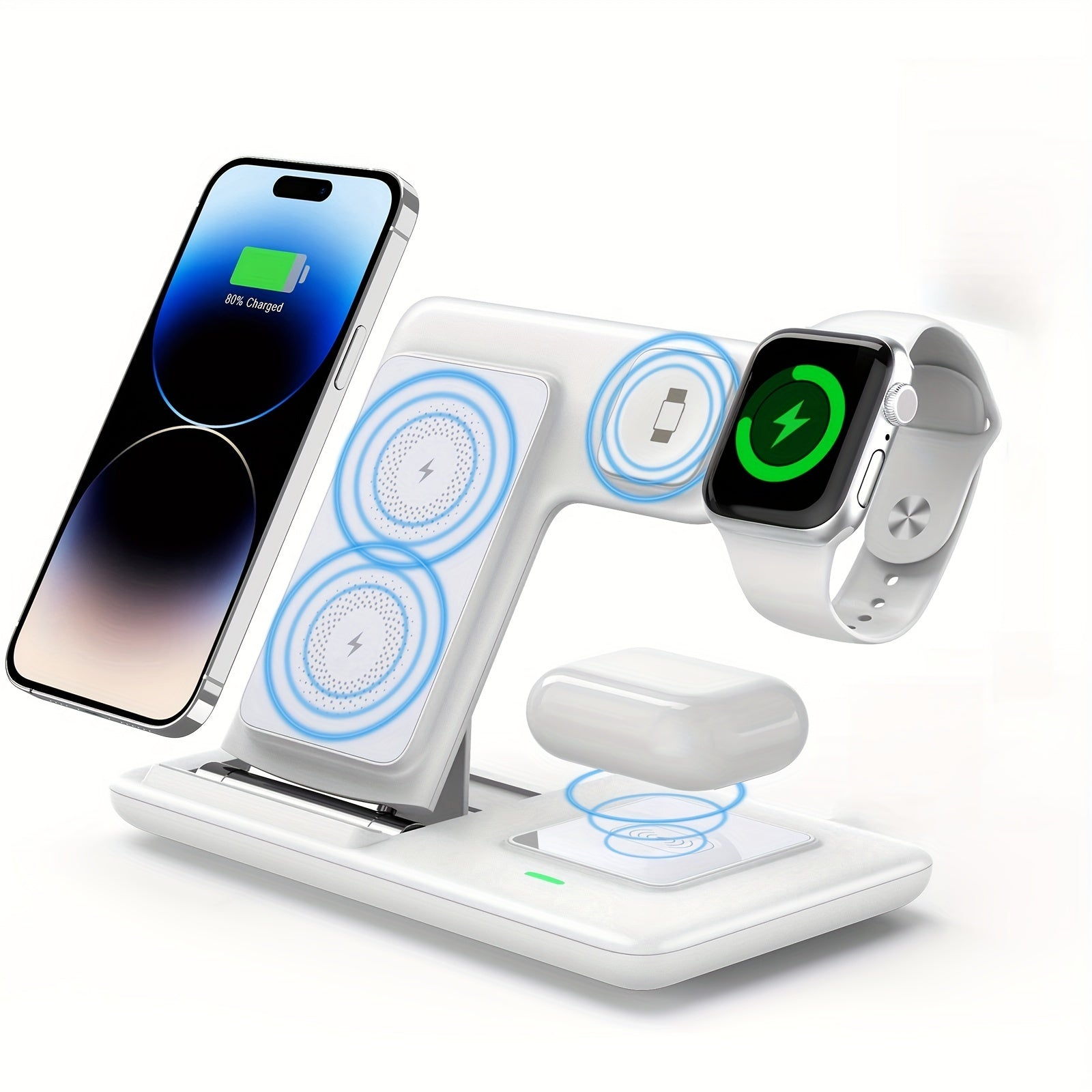 Wireless Charging Station for Multiple Devices Foldable 3in 1 Fast Charger Station Stand Dock for iWatch Series 9 8 7 6 SE 5 4 3 2 Ultra for Airpods Pro 3 2 for iPhone 15 14Pro 14 13 Pro Max 13 12 11 Pro