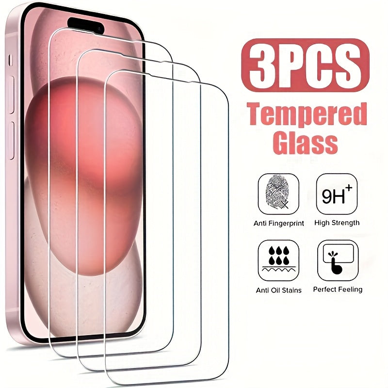 3pcs HD Tempered Glass Screen Protector for iPhone 11/12/13/14/15/16/17 Pro Max, 17 Air 14/15/16 Plus - Anti-Fingerprint, Oil-Resistant, High-Strength, Perfect Fit, Glossy Finish, Durable & Scratch-Resistant, Easy Installatio