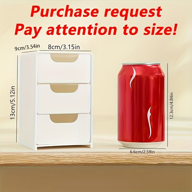 2pcs White 3-Tier Plastic Drawer Organizer Boxes - Compact & Cute Design for Office Supplies, Hair Clips, Jewelry & Cosmetics - Perfect for Desk and Home Organization, Multi-Purpose Storage Solution, Desk Organizer | Minimali