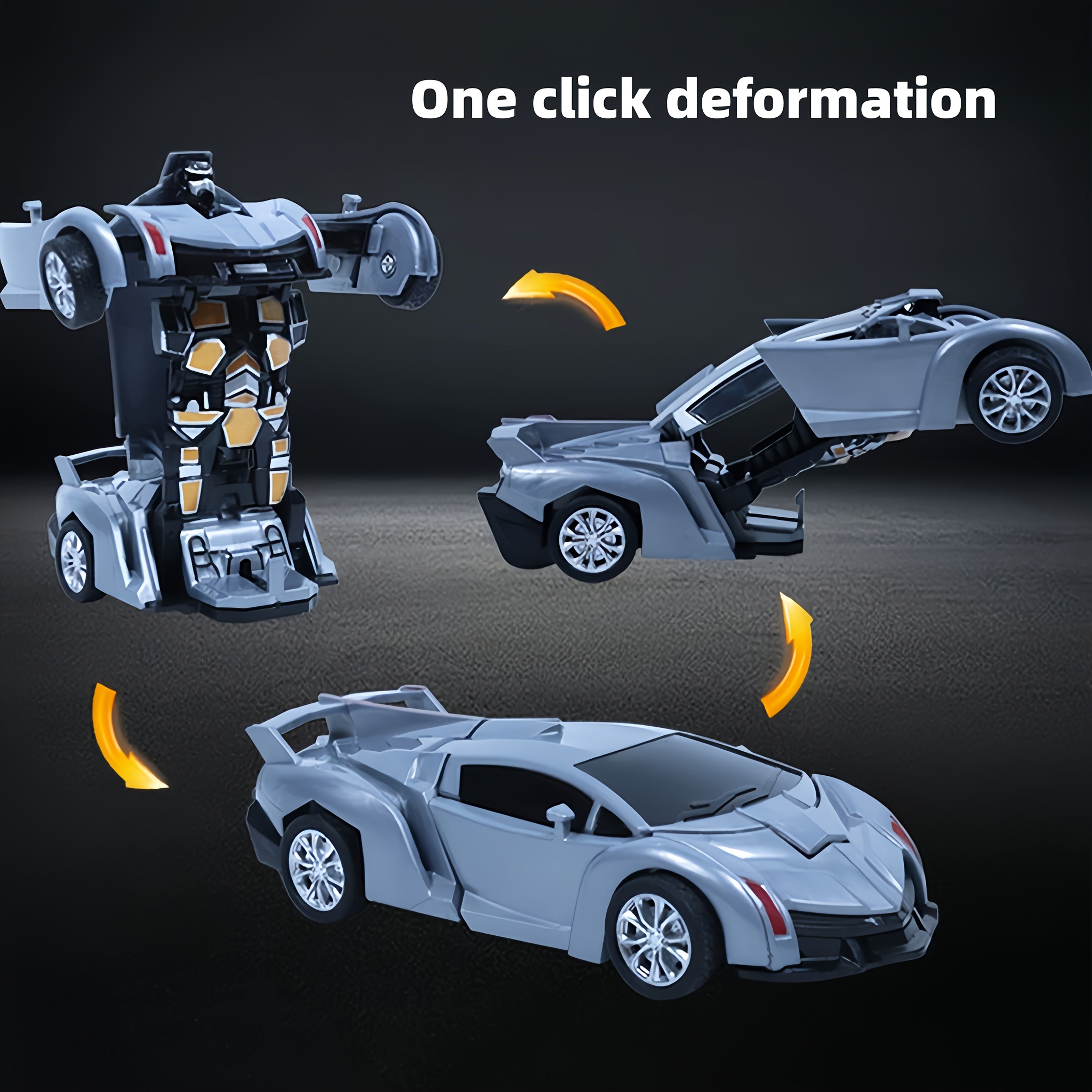 Jouet voiture robot transformable, activation par collision, propulsion inertielle, plastique ABS, détails réalistes, cadeau idéal pour enfants à Noël.