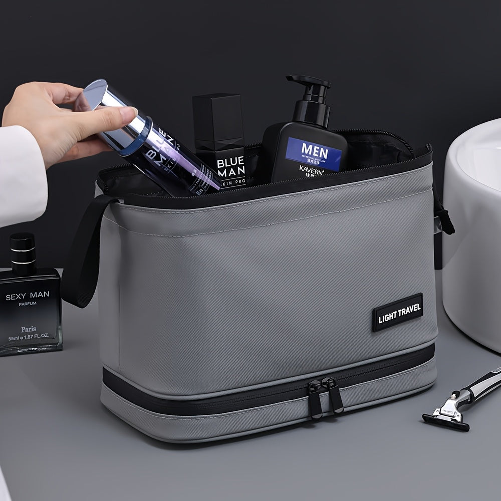 Trousse de toilette élégante, grande capacité, étanche avec séparation humide/sèche, parfaite pour voyages d’affaires et rangement domestique.