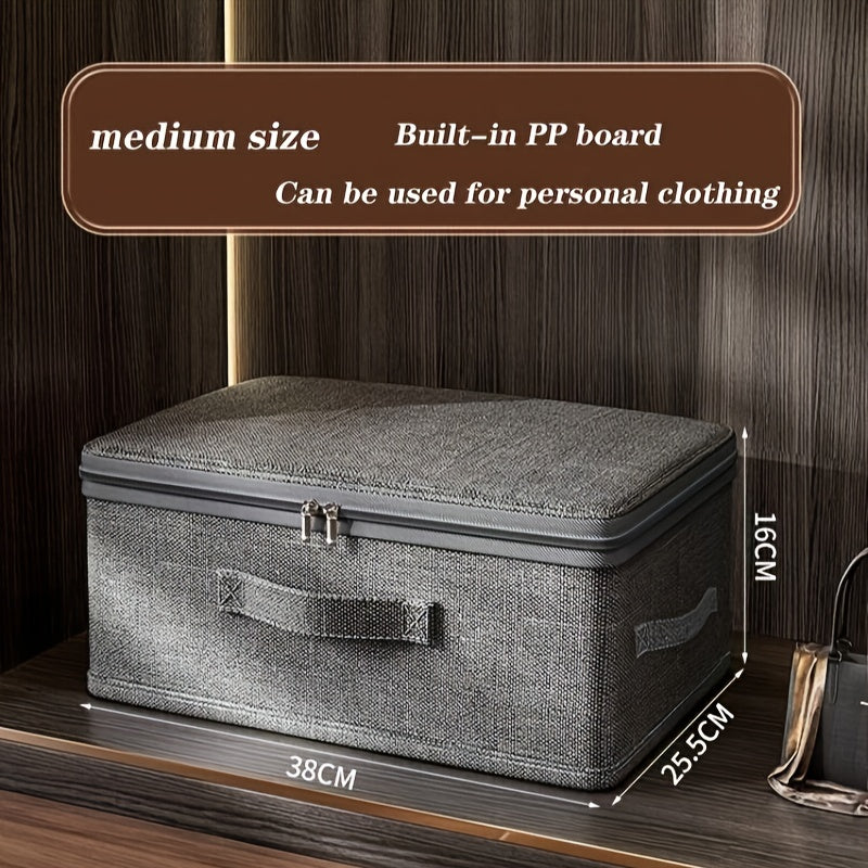 Boîte de rangement pliable grande capacité avec couvercle, organise vêtements et literie, idéale pour placard ou sous le lit.