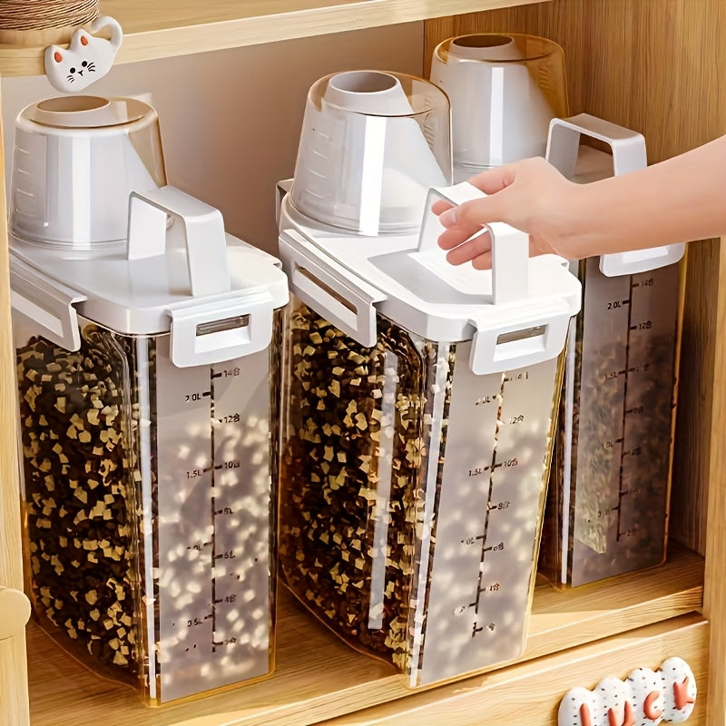 3-Model Sealed Pet Food Storage Containers with Measuring Scoop - Transparent Window, Leakproof &amp; Moisture-Proof, Cute Design for Dog, Cat, and Wet Food - Countertop or Cabinet Organizer Box, Durable Material, Essential for D