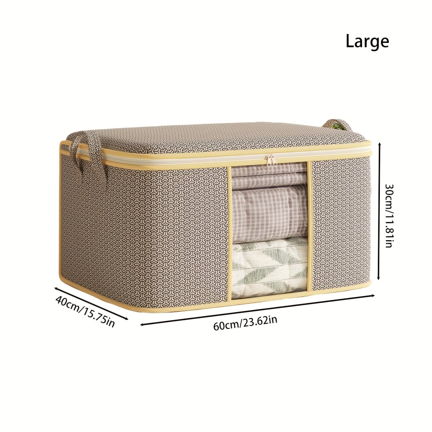 TUZA 1pc Large Heavy-Duty Soft Non-Woven Fabric Storage Bag with Zipper Closure, 4 Carry Handles &amp; Window - Queen/King Comforter, Bedding, Blanket, Clothes Organizer - Heavy Items Capacity (Bed Pillows, Protectors)