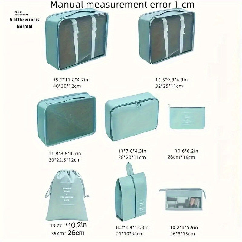 Set de 7 organiseurs de voyage en polyester, cubes de rangement pour vêtements, chaussures et cosmétiques, pratique et élégant.