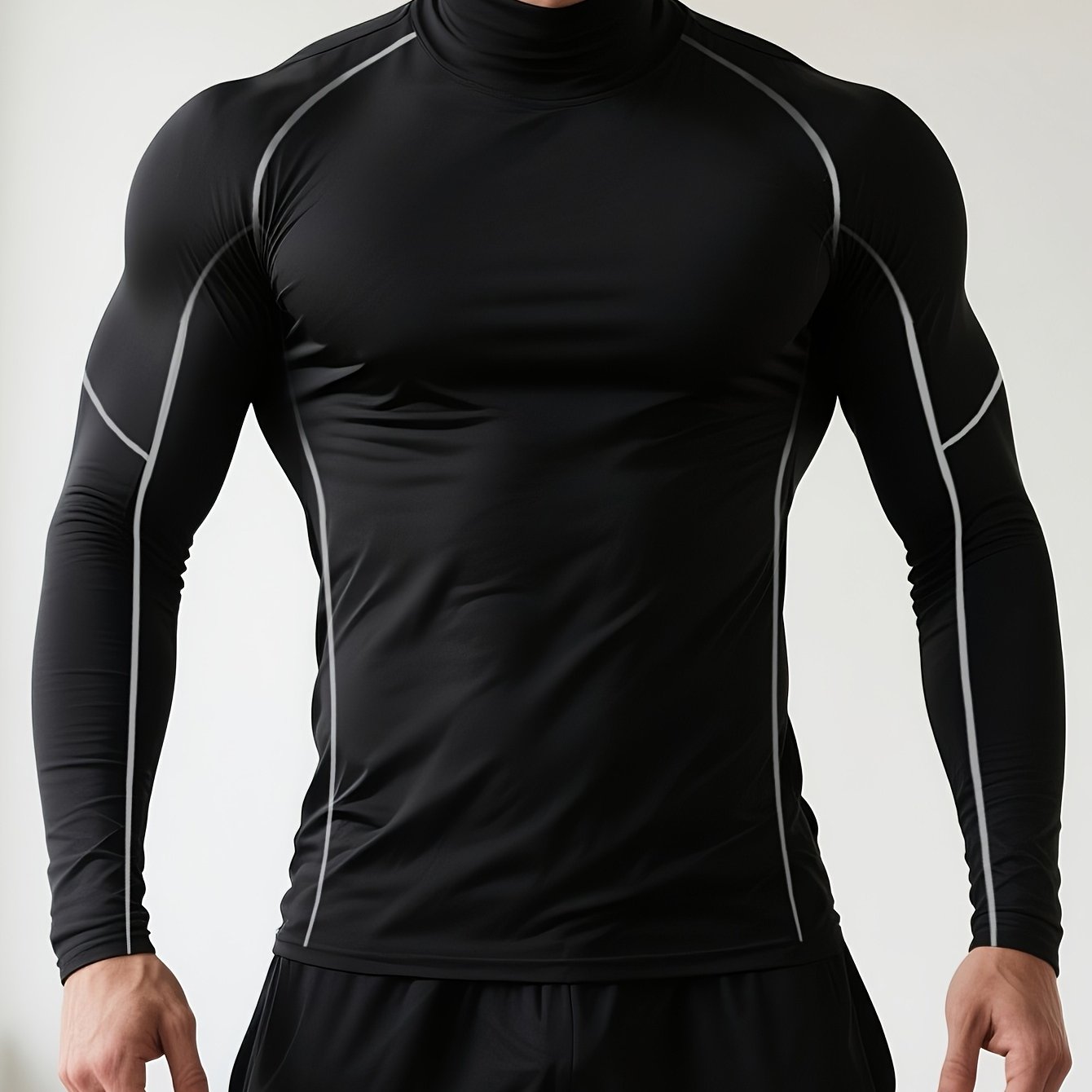 T-shirt de fitness homme à séchage rapide, col haut et manches longues, ajusté, parfait pour le gym, boxe et entraînements toute saison.
