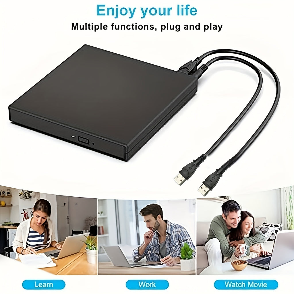 Lecteur/Graveur CD/DVD Externe USB 2.0 : Design slim et portable, compatible PC et laptop, lecture et gravure CD-RW/DVD-RW facile.
