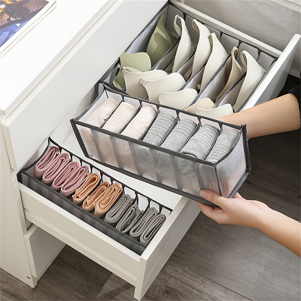 3-Pack Elegant Non-Woven Fabric Mesh Storage Bins, Foldable Underwear and Pants Organizer for Closet, Space-Saving Drawer Divider for Jeans and Apparel