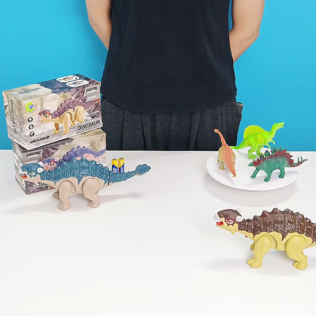 Jouet électrique dinosaure avec queue mobile, sons et lumières, modèles T-Rex, Tricératops, parfait cadeau Halloween, Noël ou anniversaire.