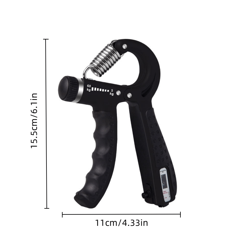 Exerciteur avant-bras réglable 5‑60 kg, alliage aluminium, compteur digital, renforcement musculaire et rééducation, équipement fitness à domicile, design élégant.